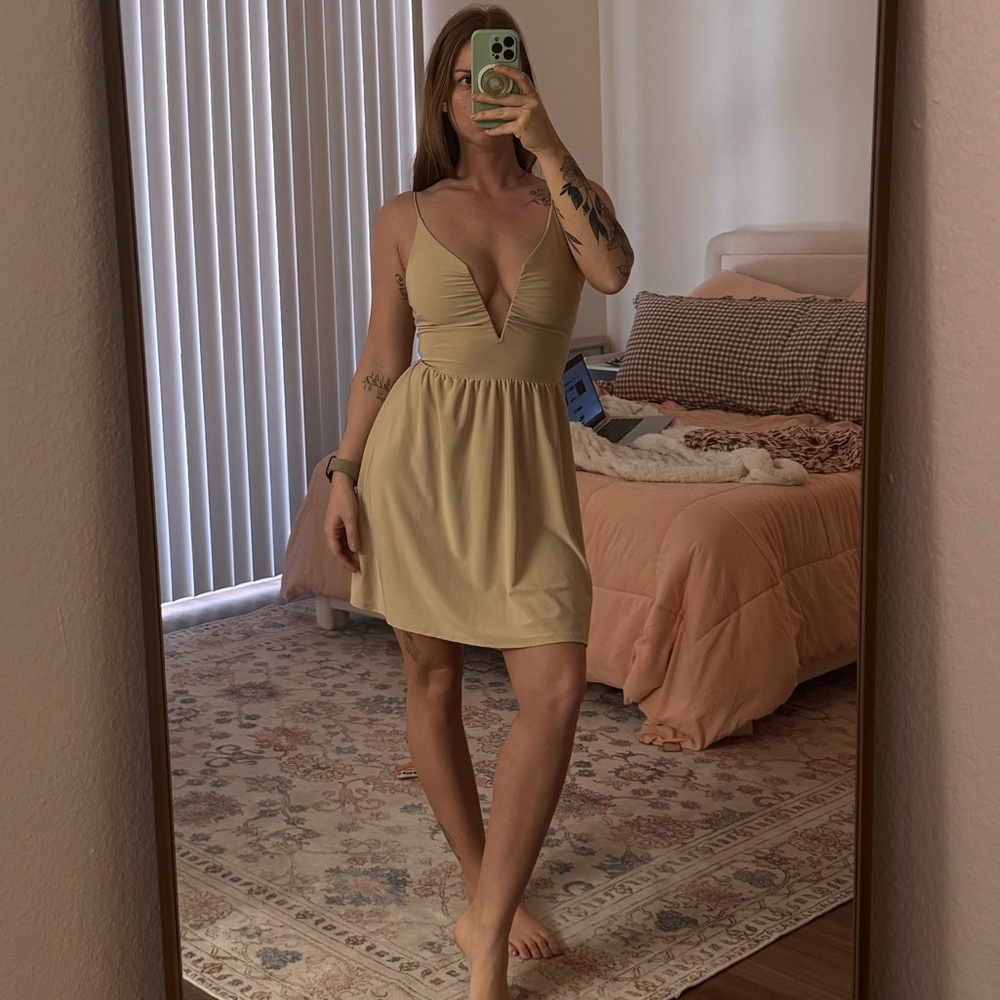 Lucy in the Sky Pale Yellow Plunging V-Neck Mini Dress